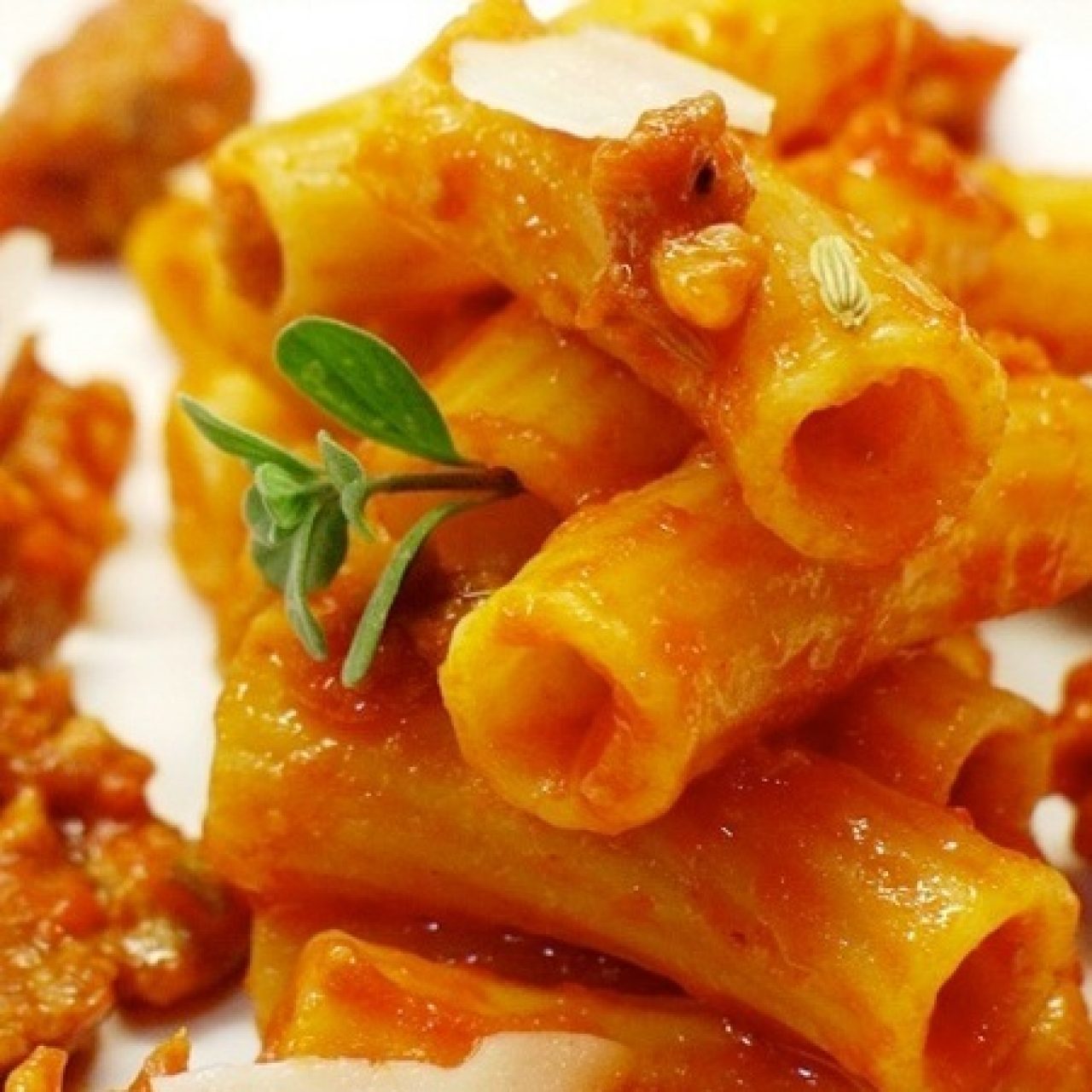 Tortiglioni with sausage and fennel seed sauce