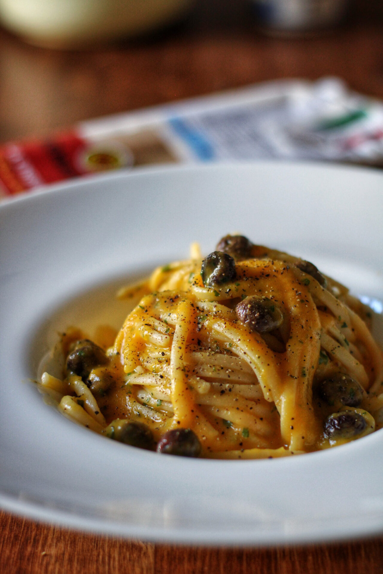 Linguine con zucca e olive